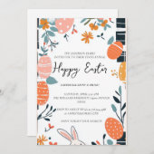 Invitation Fin simple OEufs élégants et fleurs Joyeux Pâques (Devant / Derrière)