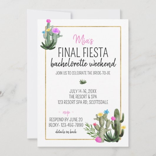 Invitation Final Fiesta Bachelorette Weekend (Devant)