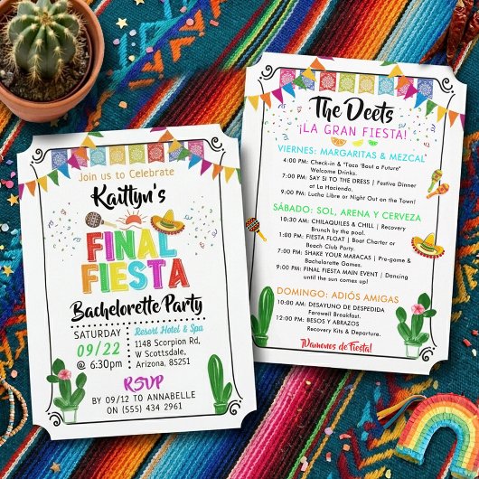 Invitation Final Fiesta Bachelorette Weekend Party Itinerary