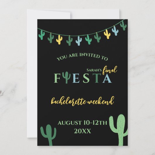 Invitation Final Fiesta Cactus Bachelorette Week-end Itinérai (Devant)