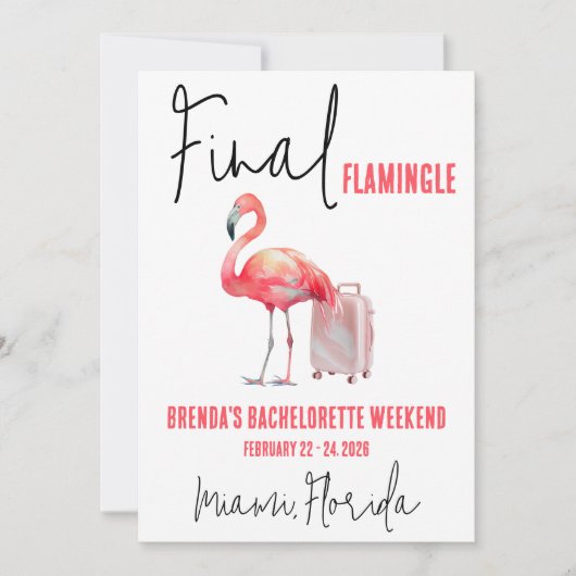 Invitation Final Flamingle, Flamant rose Bachelorette Week-en (Devant)