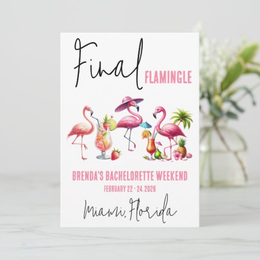 Invitation Final Flamingle, Flamant rose Bachelorette Week-en (Debout devant)