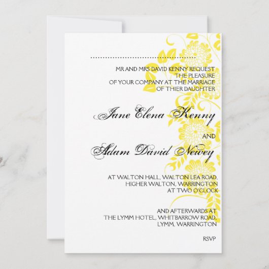 Invitation finale du mariage jaune (Dos)