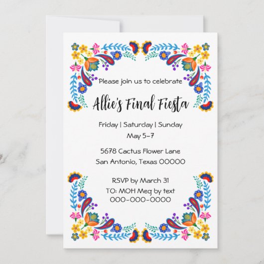 Invitation finale Fiesta Bachelorette Party (Devant)