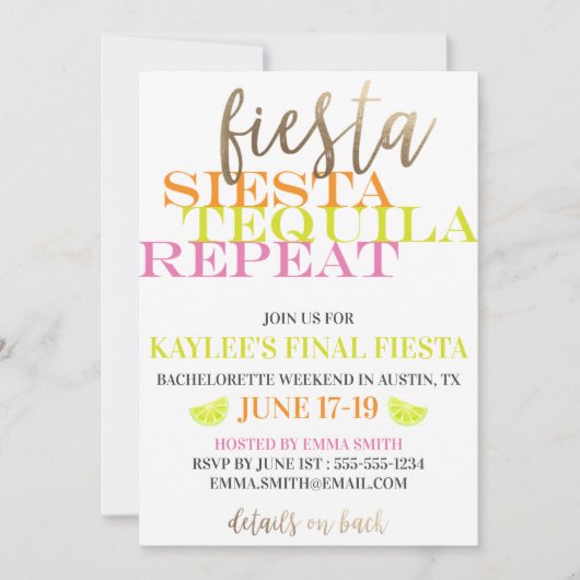 Invitation Finale Fiesta Bright and Modern Bachelorette Party (Devant)
