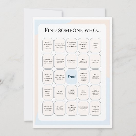 Invitation Find Someone Who Classroom Bingo Activity (Devant)