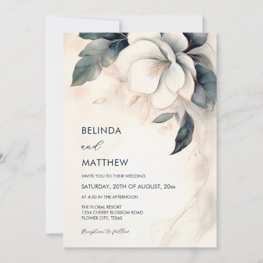 Invitation Fine Art 3D Flower Ivory Blue (Devant)