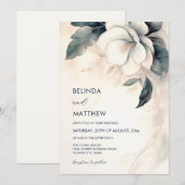 Invitation Fine Art 3D Flower Ivory Blue (Devant / Derrière)