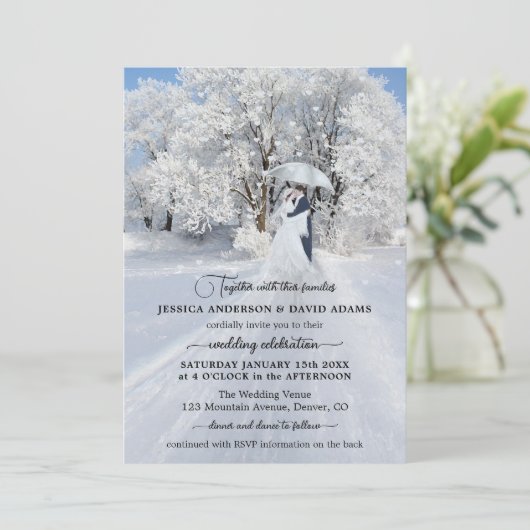Invitation Fine Art QR Code Winter Wonderland Mariage (Debout devant)