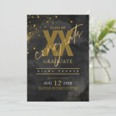 Invitation Fine Lines Gold Abstrait Graduation Black ID867 (Debout devant)