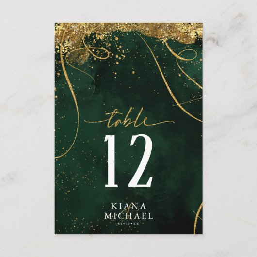 Invitation Fine Lines Gold Abstrait Mariage Emerald ID867 (Devant)
