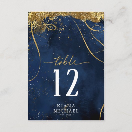 Invitation Fine Lines Gold Abstrait Mariage Navy ID867 (Dos)