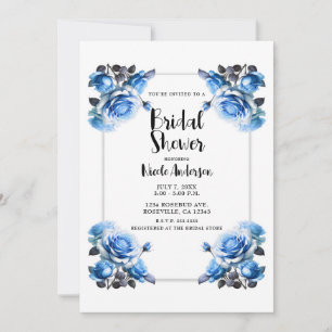 Invitation Fines Roses Bleues Vibrantes Élégante Fête de Mari