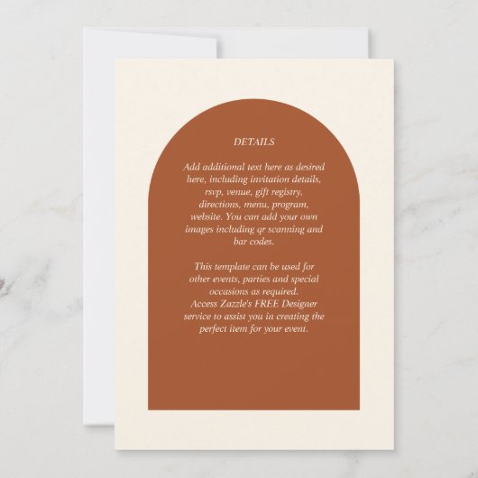 Invitation Finest Arch Terracotta MONOCHROME Mariage (Dos)