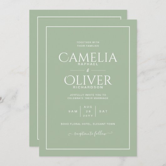 Invitation Finest Mariage Apple Green MONOCHROME (Devant / Derrière)