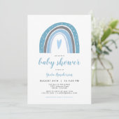 Invitation FINN | Baby shower arc-en-ciel en bleu de Bohême (Debout devant)