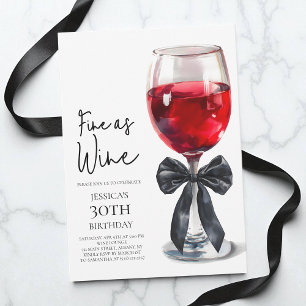 Invitation Fins comme du vin Élégant Nœud Noir 30e Fête d'ann