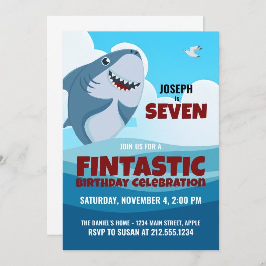 Invitation Fintastic Shark Party (Devant / Derrière)