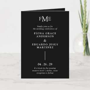 Invitation Fiona Black Bold Monogramme Mariage moderne