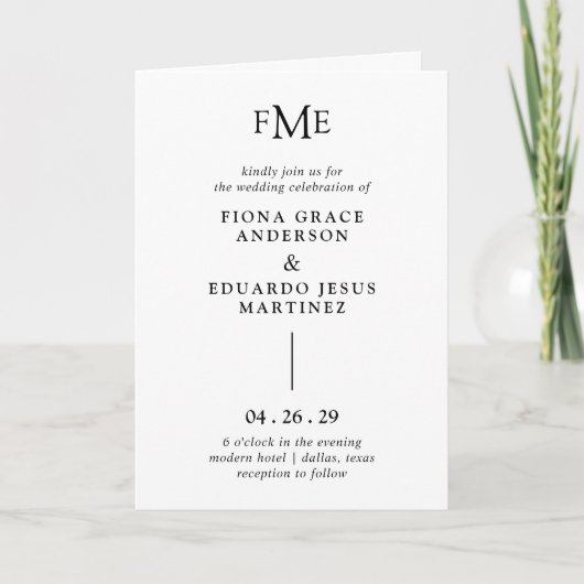 Invitation Fiona Noir et Blanc Gras Monogramme Mariage modern (Devant)