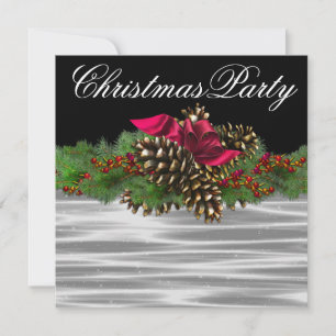 Invitation Fir Bough Pinecone Rouge Noir Blanc Noël