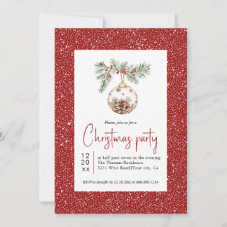 Invitation Fir branch with Christmas ornament party