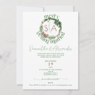 Invitation Fir Tree & Holly Wreath Noël Mariage à thème