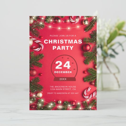 Invitation Fir Twig Et Feux Noël (Debout devant)