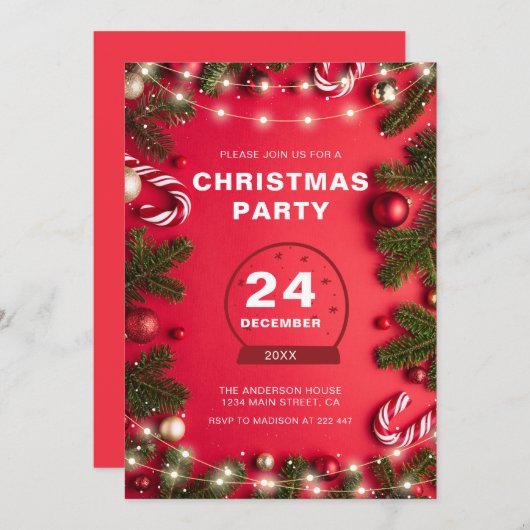 Invitation Fir Twig Et Feux Noël (Devant / Derrière)