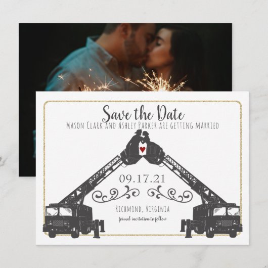 Invitation Fire Fighter Sauvez la date avec la photo (Devant / Derrière)