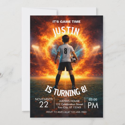 Invitation Fire Stadium Theme Boys 8th Birthday Party (Devant)