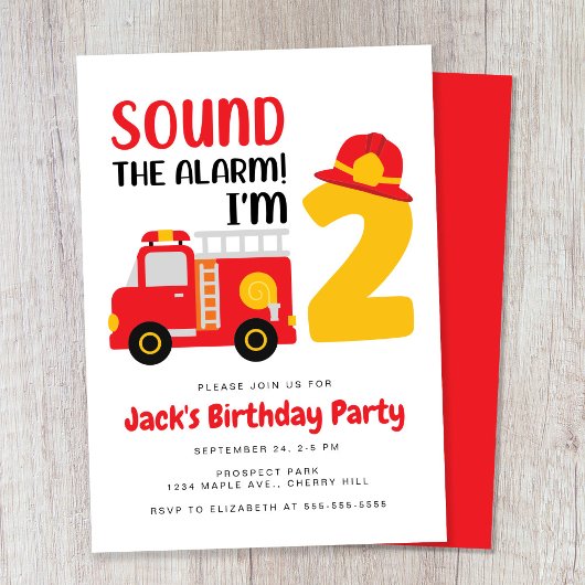 Invitation Fire Truck 2e fête d'anniversaire