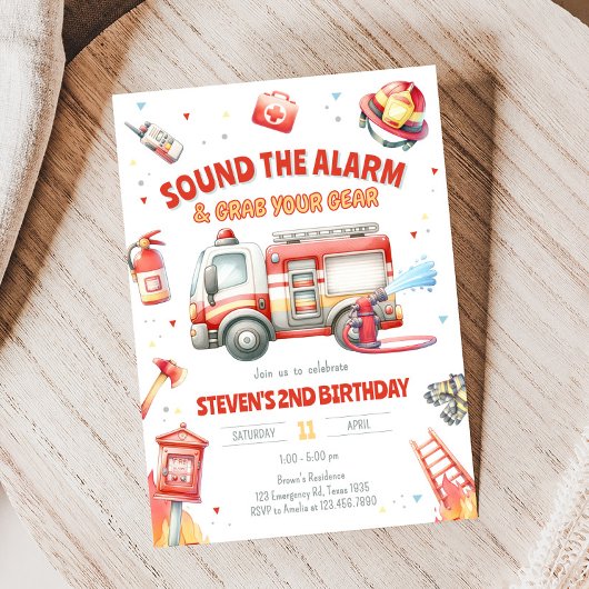 Invitation Fire Truck Birthday Party