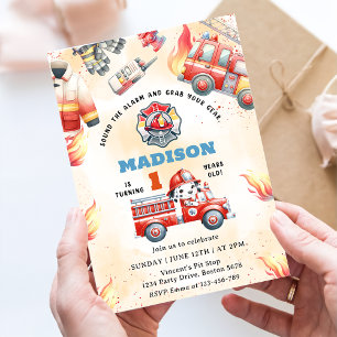 Invitation Fire Truck Fire Engine 1ère fête d'anniversaire