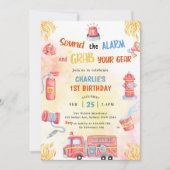 Invitation Fire Truck Fire Engine 1ère fête d'anniversaire (Devant)