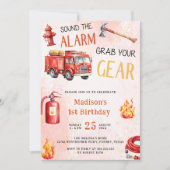 Invitation Fire Truck Fire Engine 1ère fête d'anniversaire (Devant)