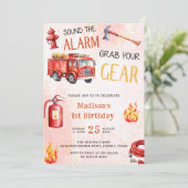Invitation Fire Truck Fire Engine 1ère fête d'anniversaire (Debout devant)