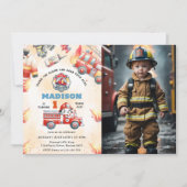Invitation Fire Truck Fire Engine 1ère fête d'anniversaire Ph (Devant)