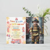 Invitation Fire Truck Fire Engine 1ère fête d'anniversaire Ph (Debout devant)