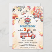 Invitation Fire Truck Fire Engine 2e fête d'anniversaire (Devant)