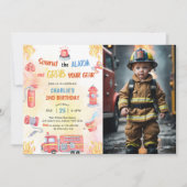 Invitation Fire Truck Fire Engine 2e fête d'anniversaire Phot (Devant)