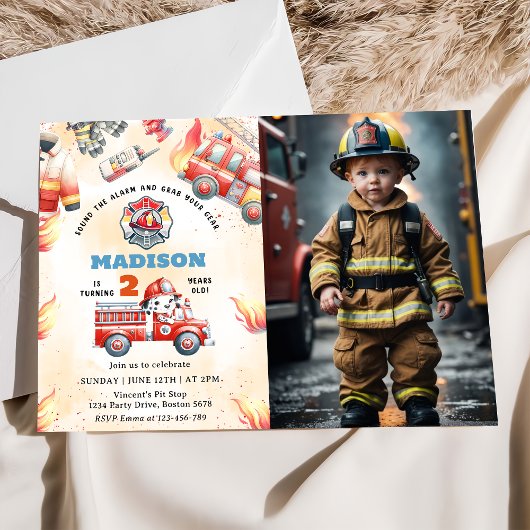 Invitation Fire Truck Fire Engine 2e fête d'anniversaire Phot
