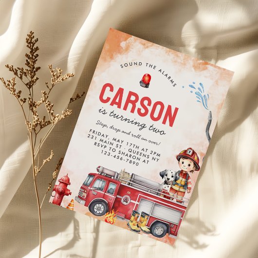 Invitation Fire Truck Firefighter 2e fête d'anniversaire