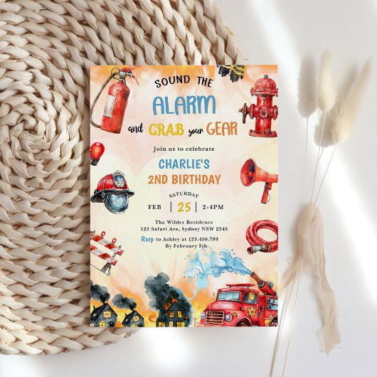 Invitation Fire Truck Firefighter 2e fête d'anniversaire