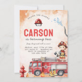 Invitation Fire Truck Firefighter 2e fête d'anniversaire (Devant)