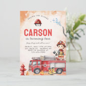 Invitation Fire Truck Firefighter 2e fête d'anniversaire (Debout devant)