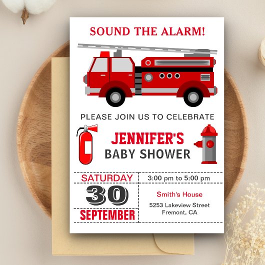 Invitation Fire Truck Firefighter Baby Shower