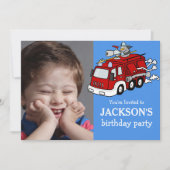 Invitation Fire Truck Photo Custom Anniversaire Invitation, G (Devant)