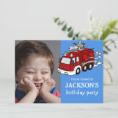 Invitation Fire Truck Photo Custom Anniversaire Invitation, G (Debout devant)