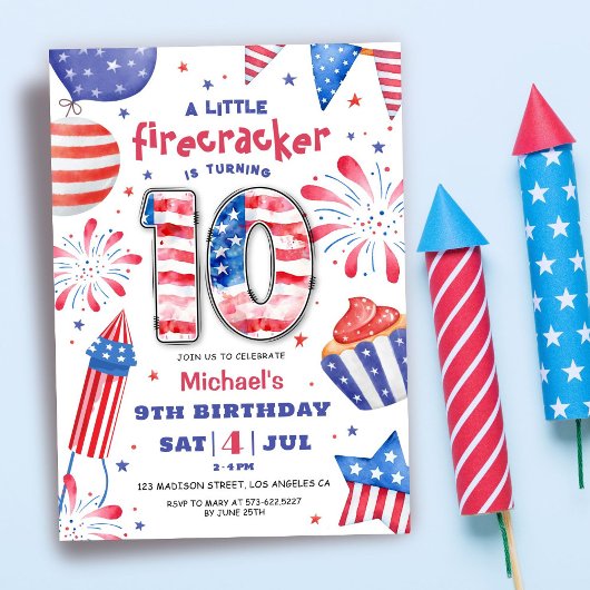 Invitation Firecracker 4 Juillet 10 Anniversaire Patriotic Cu